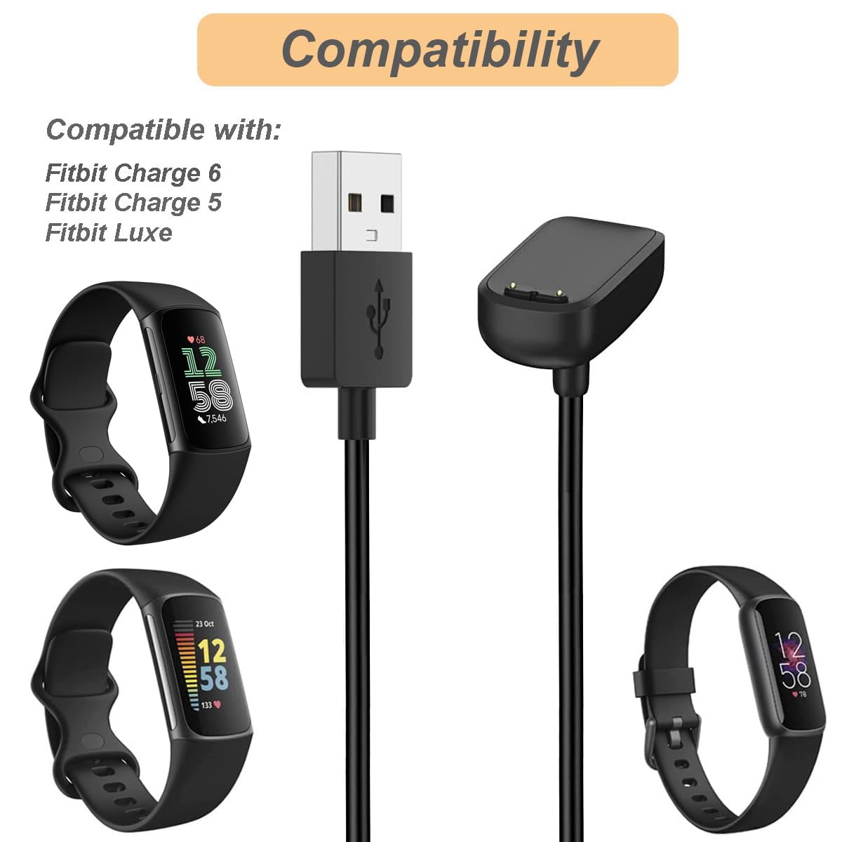 MYKOMI Charger for Fitbit Charge 6/Fitbit Charge 5/Fitbit Luxe