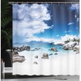 thumbnail image 4 of Ambesonne Scenery Shower Curtain, Digital Rocks and Ocean, 69"Wx70"L, White Blue and Grey, 4 of 5