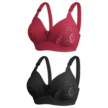 Itsame 2 Pack Everyday Casual Bra Set Womens Full Support Bra Tie Back Comfortable Breathable Wireless Comfort Bralette Red Size M