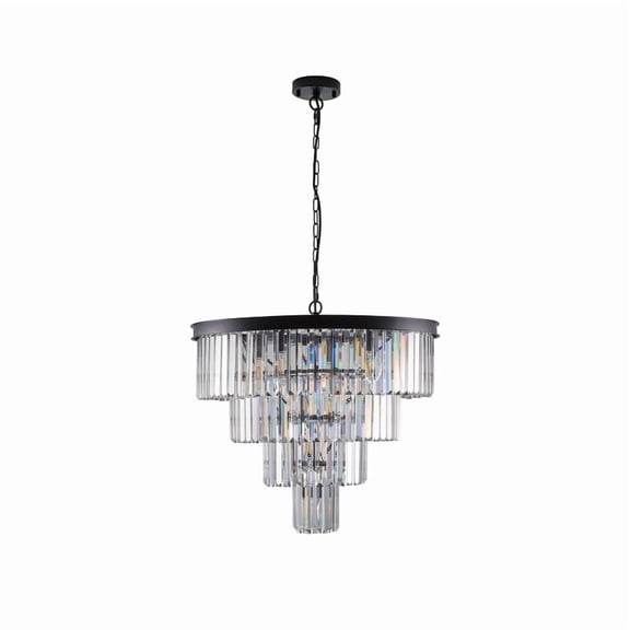 24" Modern Crystal Chandelier – 4-Tier Black Luxury Ceiling Light for Dining Room, Living Room, Bedroom (Bulbs Not Included)