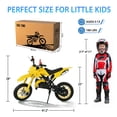 thumbnail image 5 of FONA 49cc Kids Dirt Bike 2-Stroke, 25MPH Mini Motorcycle for Ages 8–12, Dual Disc Brakes, Stable Suspension, Off-Road Tires, Soft Seat Yellow, 5 of 7