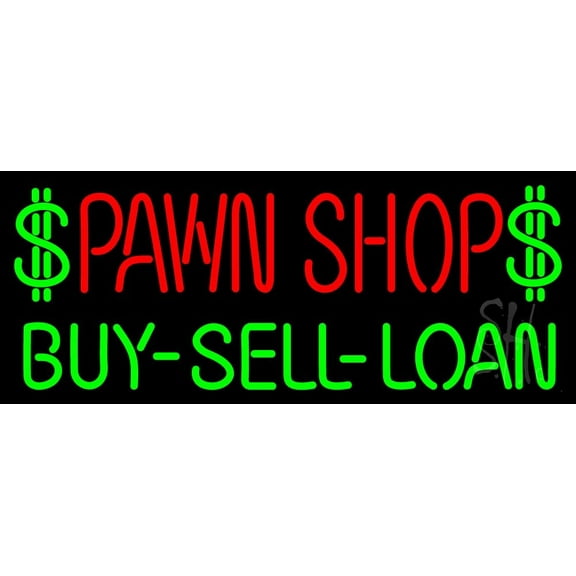 Pawn Shop Buy Sell Loan LED Neon Sign 13 x 32 - inches, Black Square Cut Acrylic Backing, with Dimmer - Bright and Premium built indoor LED Neon Sign for Pawn store interior decor, and stroefront.
