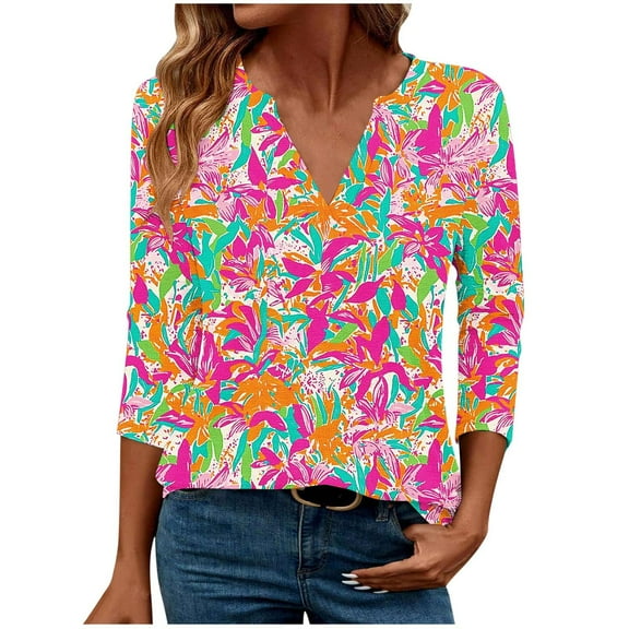 Women's Fall Blouses for Work Women's Tops Womens 3/4 Sleeve Tops Blouses Reorder Items Fashion Gifts