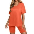 thumbnail image 2 of Jerdar Women Casual 2 Piece Short Sets Summer Outfits Short Sleeve Round Neck Biker Shorts Set Cycling Leisure Suit Orange XXL, 2 of 5