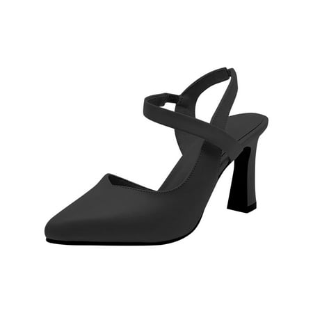 hopeusnice Women s Slingback Heels Pointed Toe Chunky Heel Dress Shoes Faux Leather Ankle Strap Wedding Party Pumps High Heels Shoes Black 40