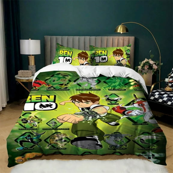 3 Pieces Cartoon Soft Duvet Cover Set Ben 10 Comforter Set Lightweight Duvet Cover Bedding Set for All Season