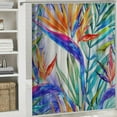 thumbnail image 6 of Orinice Shower Curtain for Bathroom Waterproof Blue Pattern Watercolor Tropical Flowers Palm Leaves Bird Beauty Nature Colorful Exotic Paradise Bath Curtain Polyester Fabric with Hooks  69x72, 6 of 7