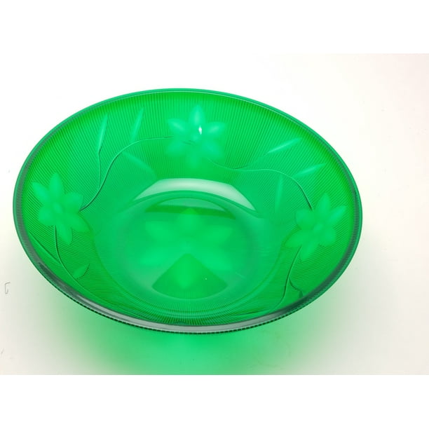 2 clear plastic acrylic serving bowls 64 oz / 2 qt 10" x 3.5" green