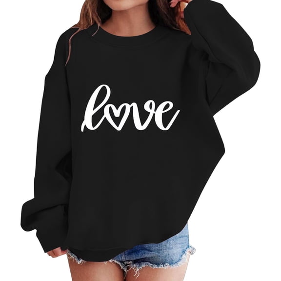 YunPes Kids' Heart Print Oversized Sweatshirts Fall Winter Warm Comfy Crewneck Pullover Tops with Love Design for Teen Girls Boys