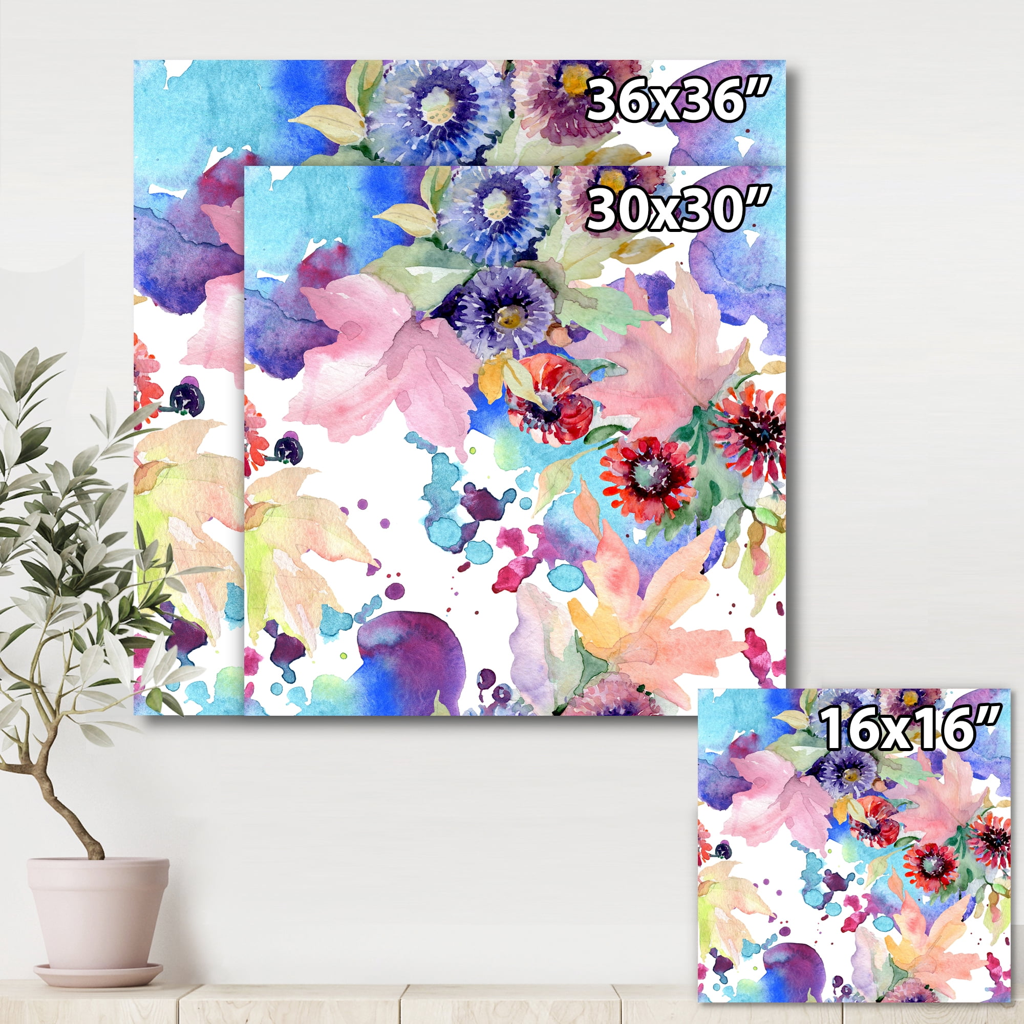 Wildflowers and Vibrant Wild Spring Leaves VIII 30 in x 30 in Painting Canvas Art Print, by Designart