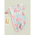 thumbnail image 3 of Baby Girl Short Sleeve Jumpsuit Floral Print Snap On One-piece Romper with Lace Trim, 3 of 7