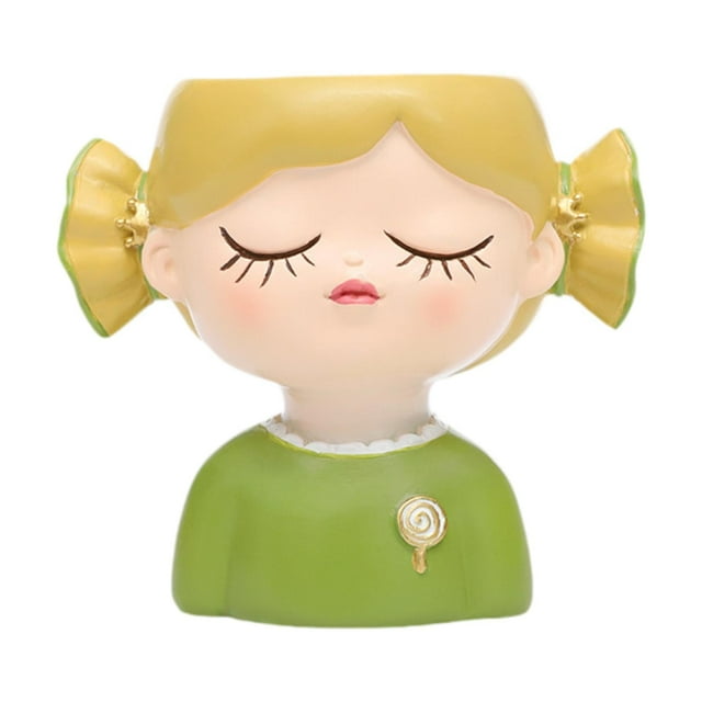 Estatua de resina para niña, maceta organizadora, decoración para plantas de interior, maceta, florero, contenedor para plantas, para oficina, jardín, escritorio Ropa verde