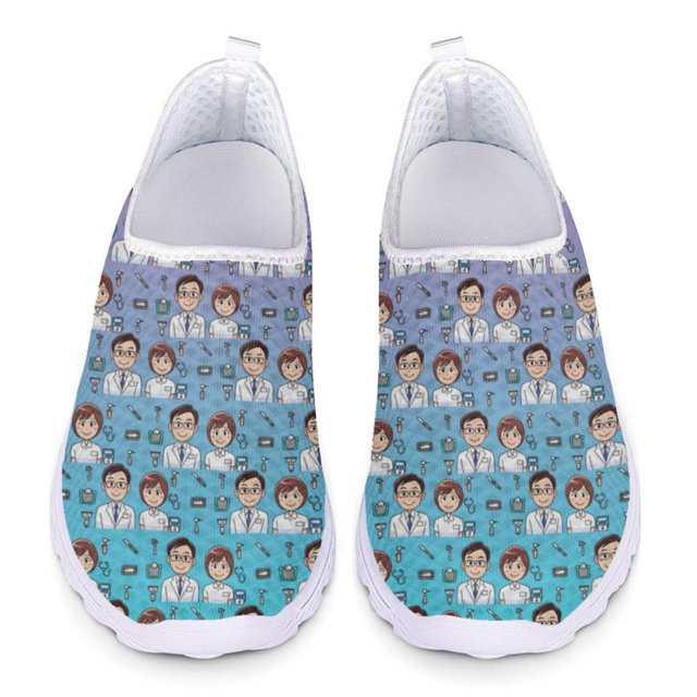 Zapatillas de deporte con diseño de enfermera y cirujano de dibujos animados degradados, antideslizantes, de moda urbana, para correr, cómodas, informales de malla
