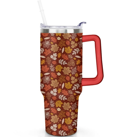 Fall 40oz Tumbler with Handle, Spill Proof Lid Straw 40 oz Fall Theme Tumbler Double Insulated Coffee Cup Gifts Travel Must Haves