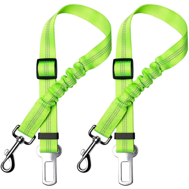 Arnés de transporte elástico de nailon de 2 piezas para perros, correa ajustable con función de absorción de impactos y mosquetón para perros y gatos (verde)