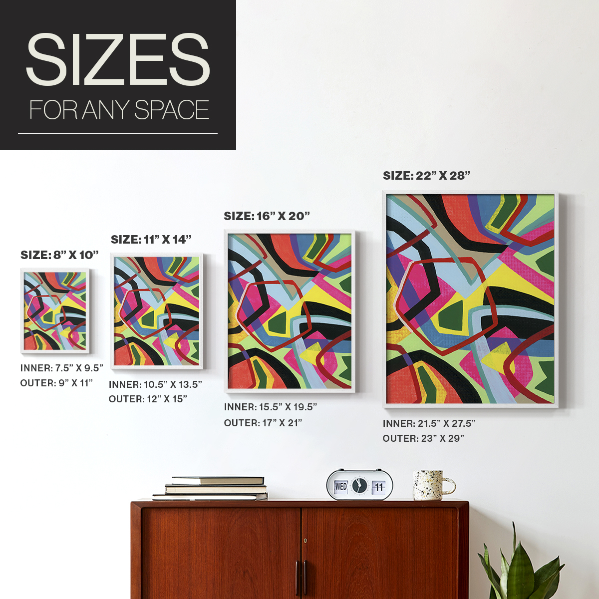 Bold Shape Shift II Framed Print in White Solid Wood Framed Print No Nail Hanging