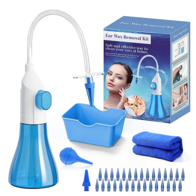 Ear Wax Removal Kit - Manual Ear Irrigation Flushing System Safe Ear Cleaner for Adults & Kids, Includes Basin, Towel, and 31 Tips