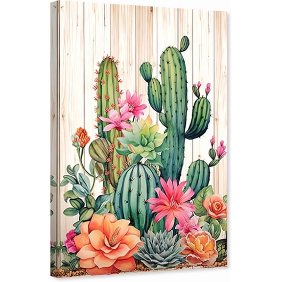 ZHONGYUTONG Cactus Canvas Wall Art Desert Botanical Painting Succulent Spiny Flower Picture Mexican Artwork Home Decor Framed (12.00" x 18.00")