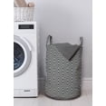 thumbnail image 3 of Geometric Laundry Bag, Ornamental Illustration of Curved Zigzag Stripes in Diamond Pattern, Basket with Handles Drawstring Closure for Laundromats, 13" x 19", White and Charcoal Grey, by Ambesonne, 3 of 4