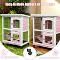 thumbnail image 3 of Rabbit Hutch Bunny Cage Outdoors & Indoors with Wheel, Two Layer Guinea Pig House,White with Pink, 3 of 9