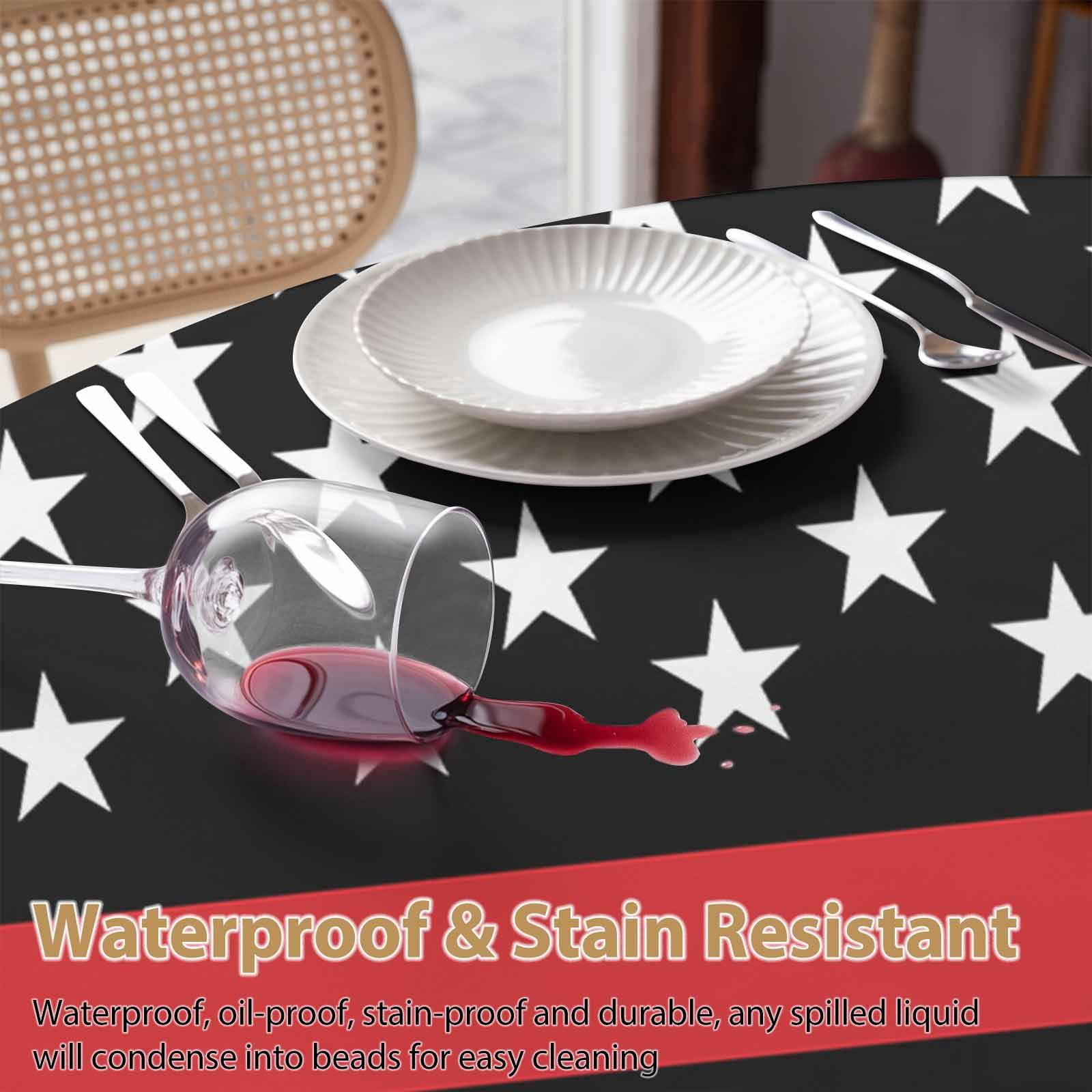 Round Tablecloth Patriotic Thin Red Line Flag Waterproof Oil Proof Polyester Table Cloth Cover Decor for Home Dining Outdoor,Patio,Parties, 60" Dia. Firefighter