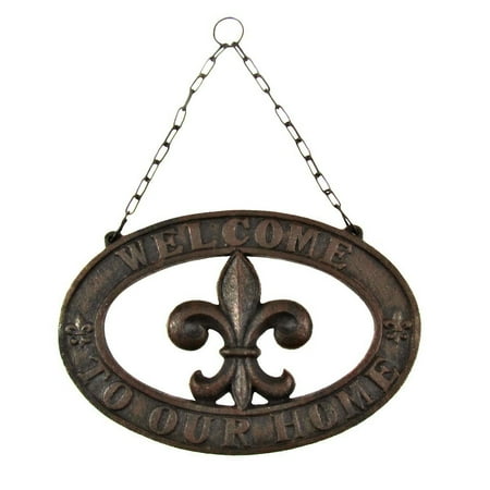 Cast Iron French Fleur De Lis Welcome Sign Rustic Home Wall Front