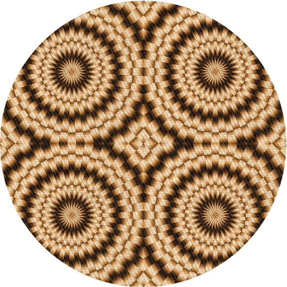 Ahgly Company Indoor Round Patterned Yellow Orange Area Rugs, 5' Round