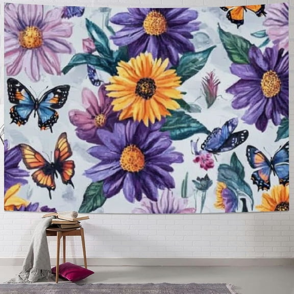 BCIIG Butterfly Purple Sunflowers Funny Tapestry Wall Hanging Aesthetic Blanket for Bedroom Dorm Living Room Decoration 40x30inch