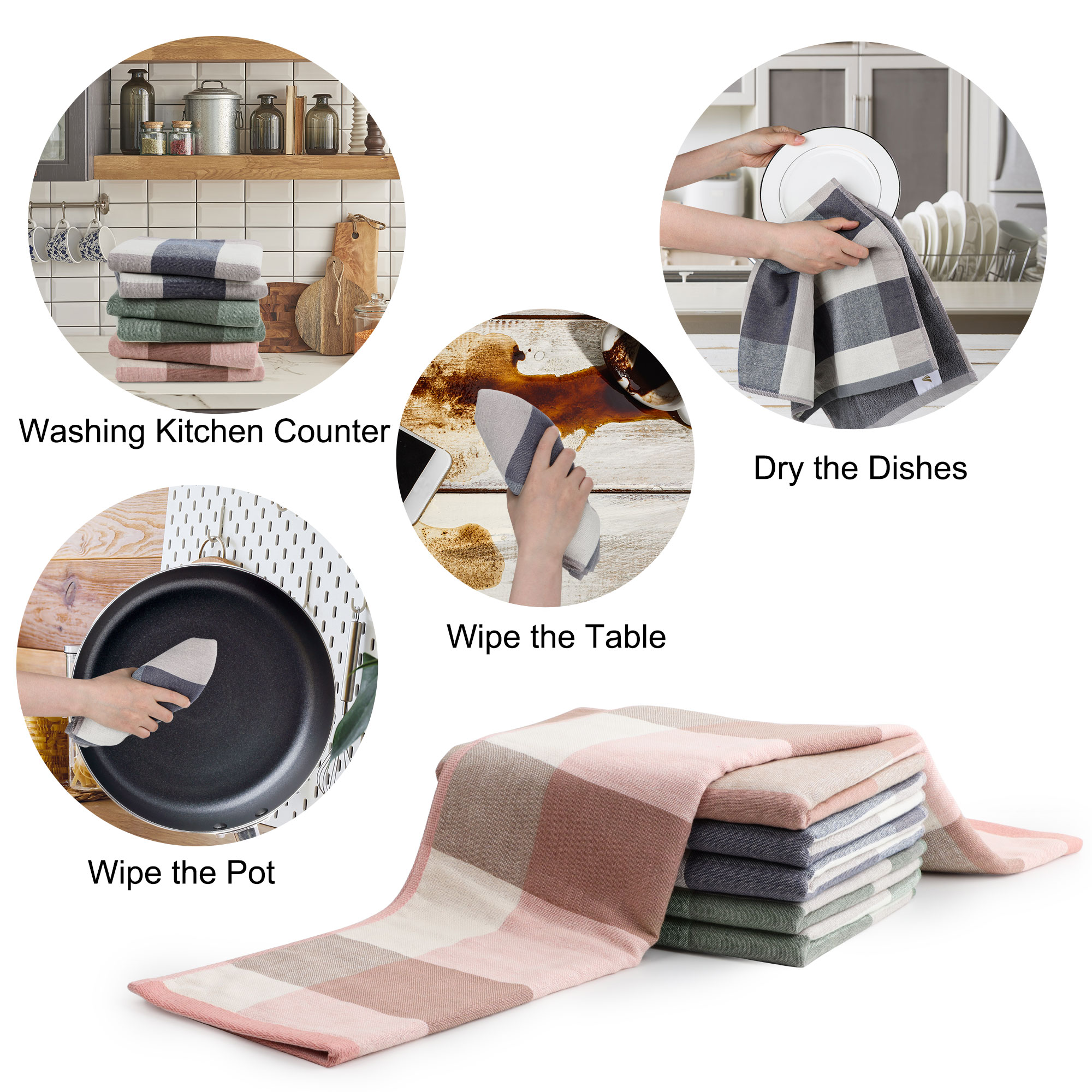 Unique Bargains 6-Pack 100% Cotton Absorbent Kitchen Towels 13" x 29" Mixed Color