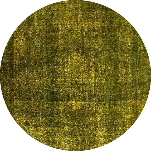 Ahgly Company Machine Washable Indoor Round Oriental Yellow Industrial Area Rugs, 5' Round