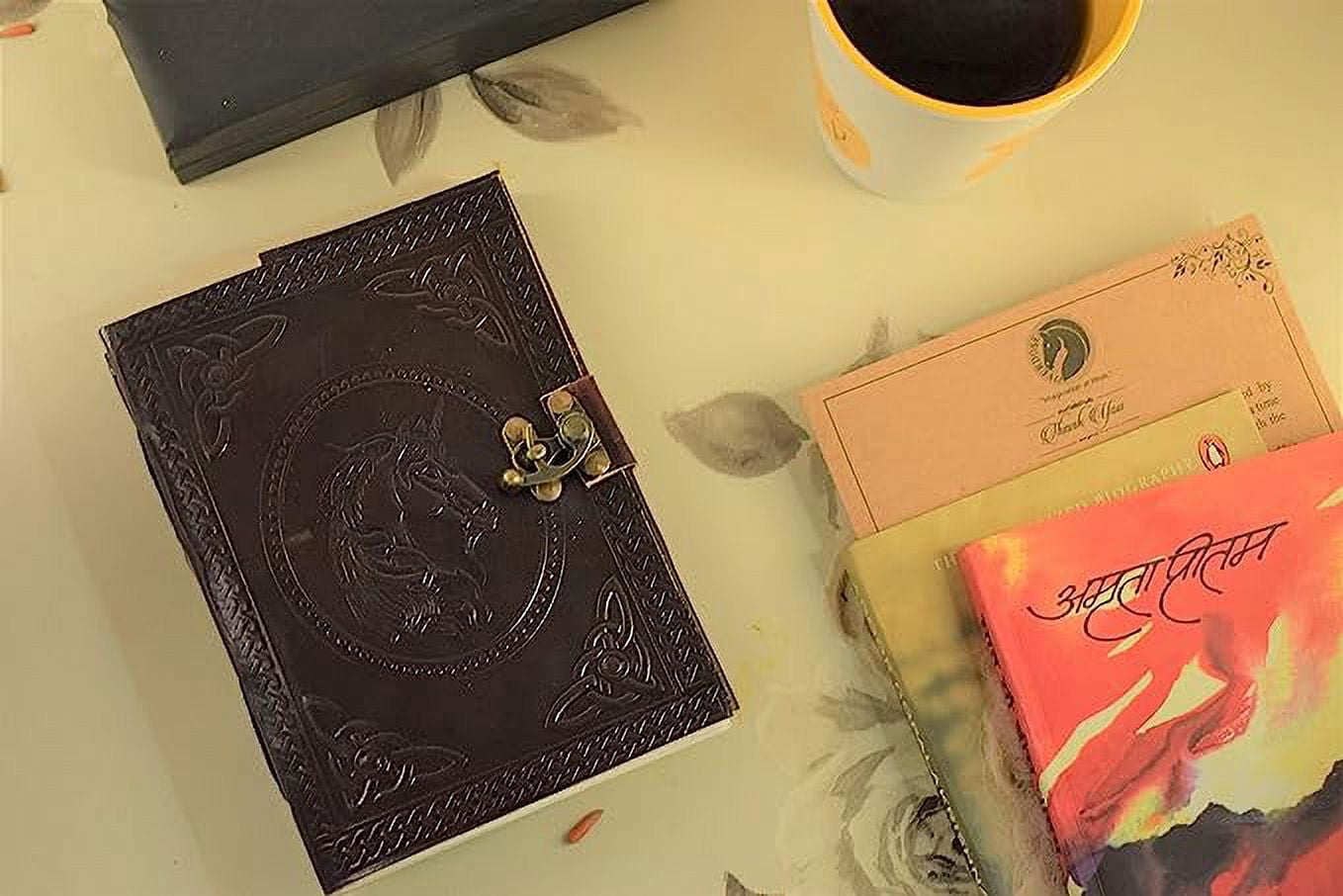 OVERDOSE Horse Leather Journal with - Antique Handmade Un Paper | Leather Bound Journal | Leather Sketchbook - Drawing Journal | Notebook - (Vintage Brown Diary- 5"x7" inches | 12.7 x 17.78 cm