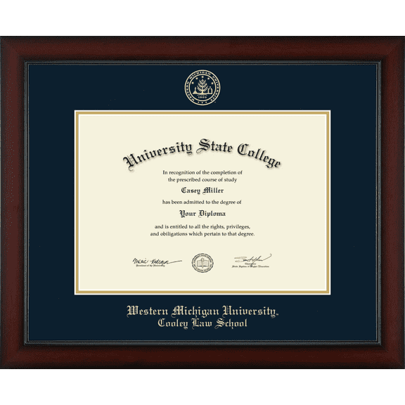 Western Michigan University Cooley Law School Diploma Frame, Document Size 22" x 15.75"