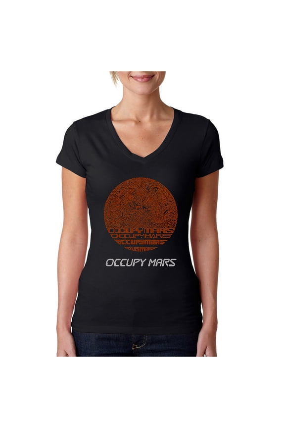 Women's Word Art V-Neck T-Shirt - Occupy Mars