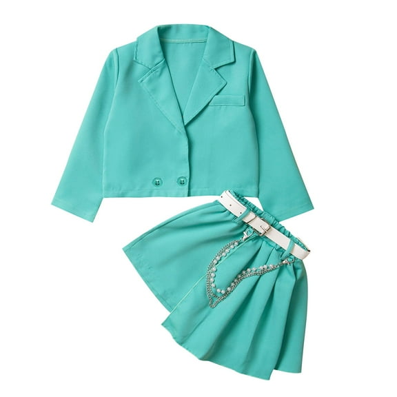 Ugoldhm Little Girls Fashion Outfits Blazer Jacket Belted Ruched Skirt Spring Fall Cute 3 Piece Set