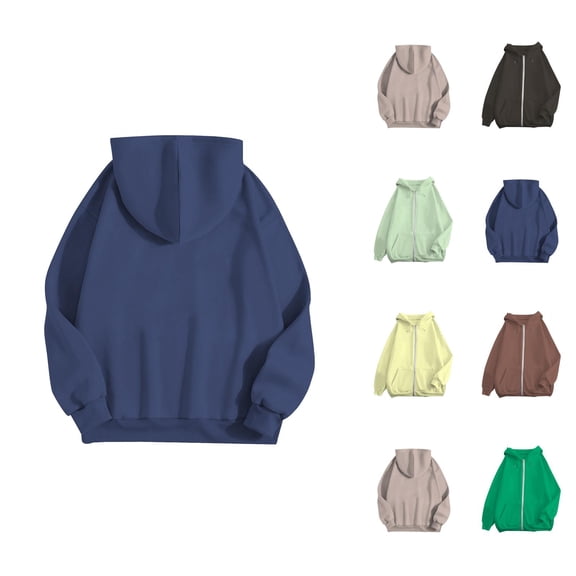 Women'S Fashion Women's Solid Sweatshirt Women's Casual Solid Color Zipper Pocket Hoodie