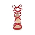 thumbnail image 6 of BLISSFUL STEP Women Velvet Lace-Up Clear Block Heel Sandals Red 6, 6 of 7