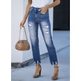 thumbnail image 5 of Chase Secret Women's Distressed Stretchy Straight Leg Jeans Ripped High Waisted Boyfriend Jeans Denim Pants, 5 of 7