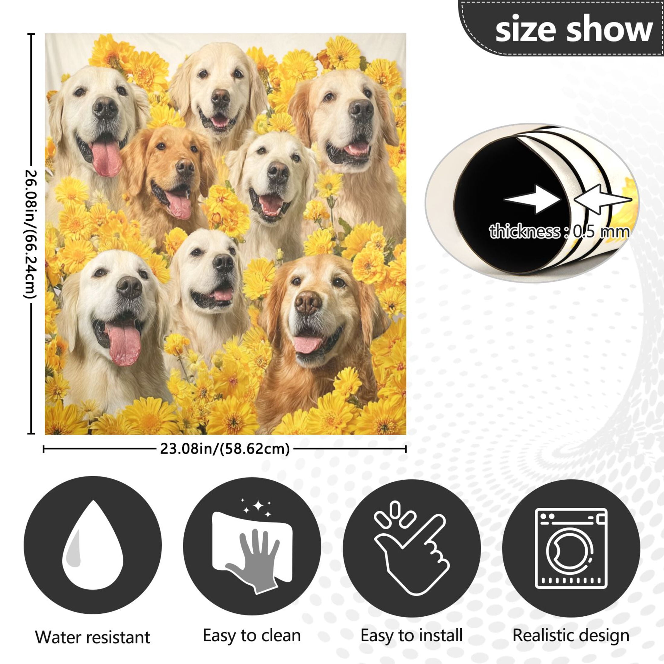 IAUYY Magnetic decorative sticker - 23x26 Inch PVC Refrigerator Decorative Cover, Removable DIY Art for Kitchen Appliances Daisies and Dogs