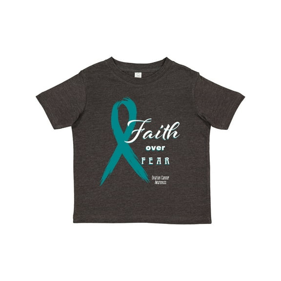 Inktastic Faith over Fear Ovarian Cancer Awareness with Teal Ribbon Boys or Girls Toddler T-Shirt