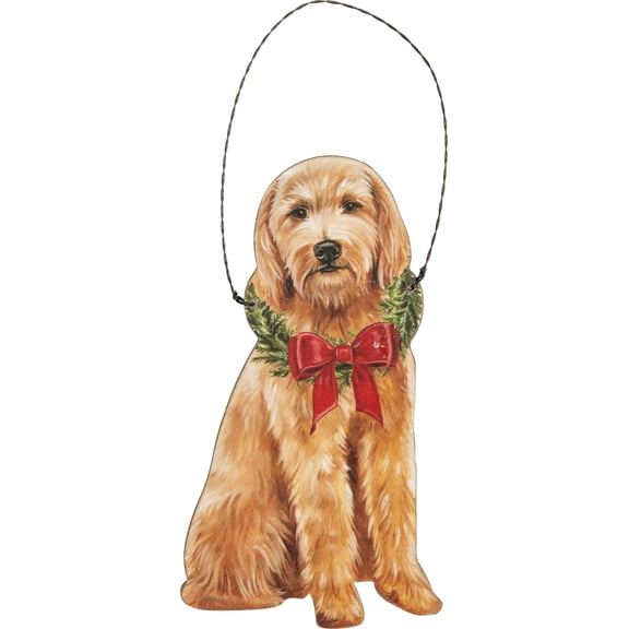 Primitive by Kathy Christmas Goldendoodle Hanging Ornament,Polyester & Polyester Blend