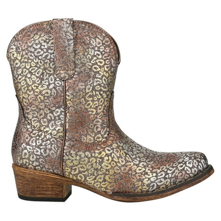 

Roper Womens Ingrid Metallic Leopard-Cheetah Snip Toe Bootie Casual Boots Mid Calf Low Heel 1-2