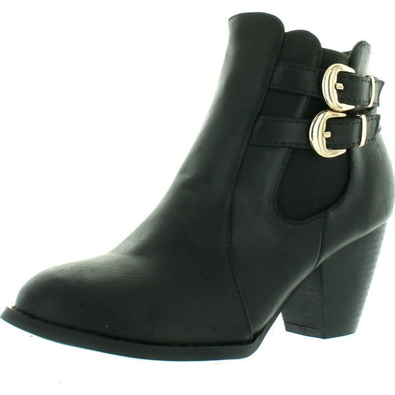 Top Moda TAIL-3 Women's Buckle Stacked Block Heel Chelsea Ankle Booties