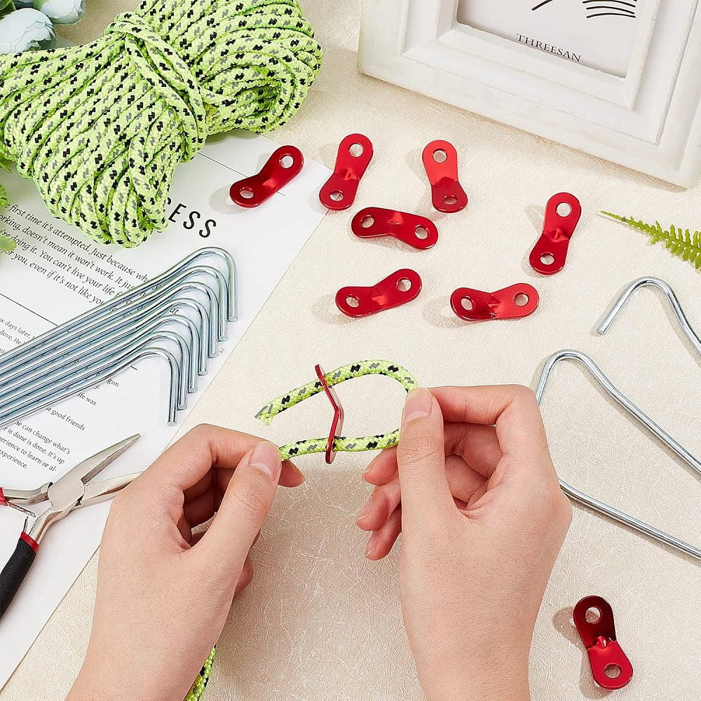 Aluminum Alloy Connecter with Iron Camping Tent Pegs Nylon Reflective Thread Camping Accessories Mixed Color 39x16x7mm Hole: 6mm