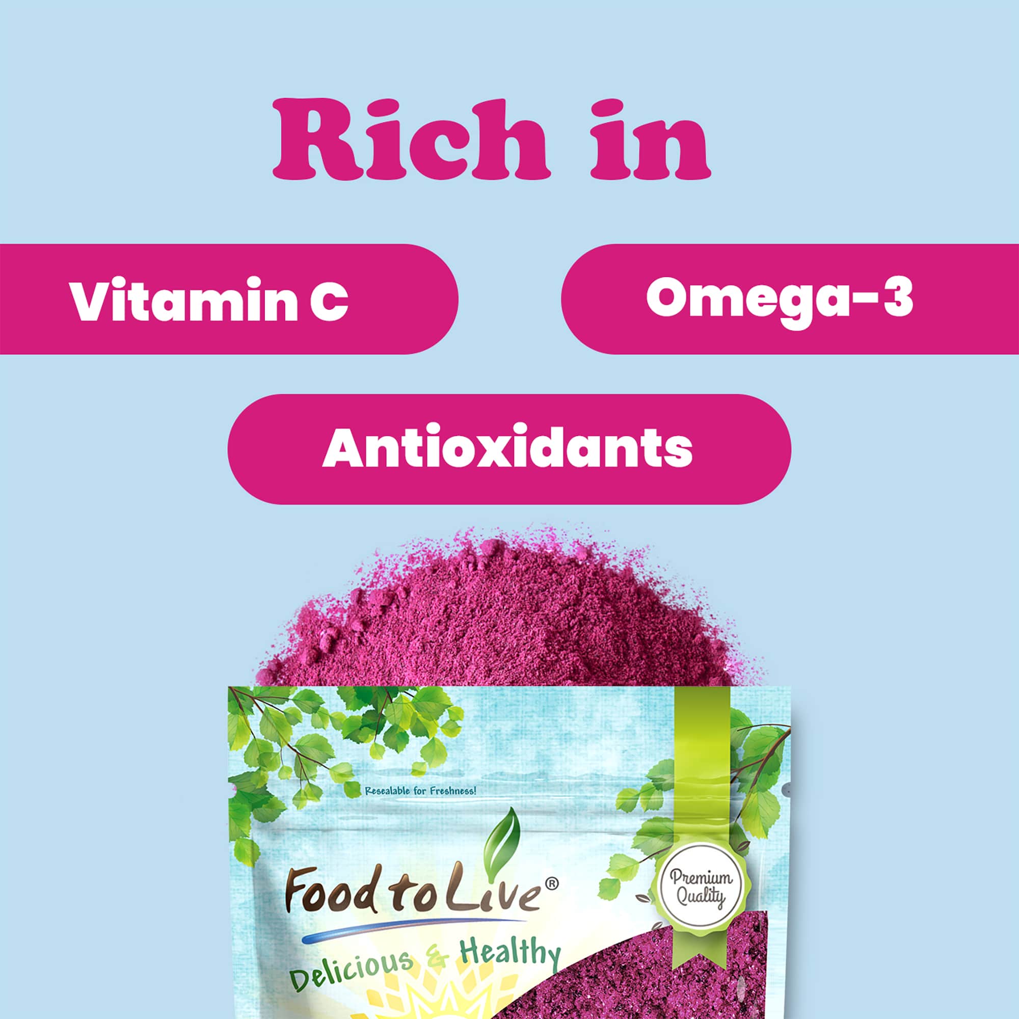 Freeze-Dried Dragon Fruit Powder, 2 Pounds–Vegan,Kosher, Good for Smoothies and Baking-Food to Live