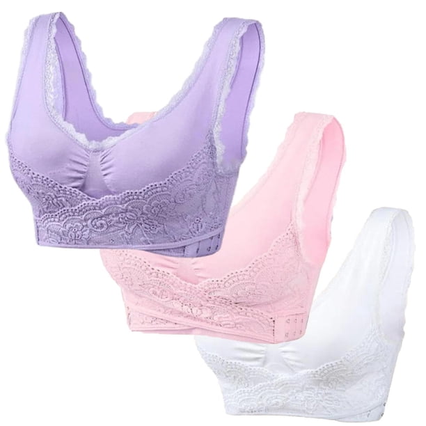 Sujetador de yoga sin aros, sin costuras, fruncido, con broche frontal y bordes de encaje, para dormir, informal y sexy, ajustable