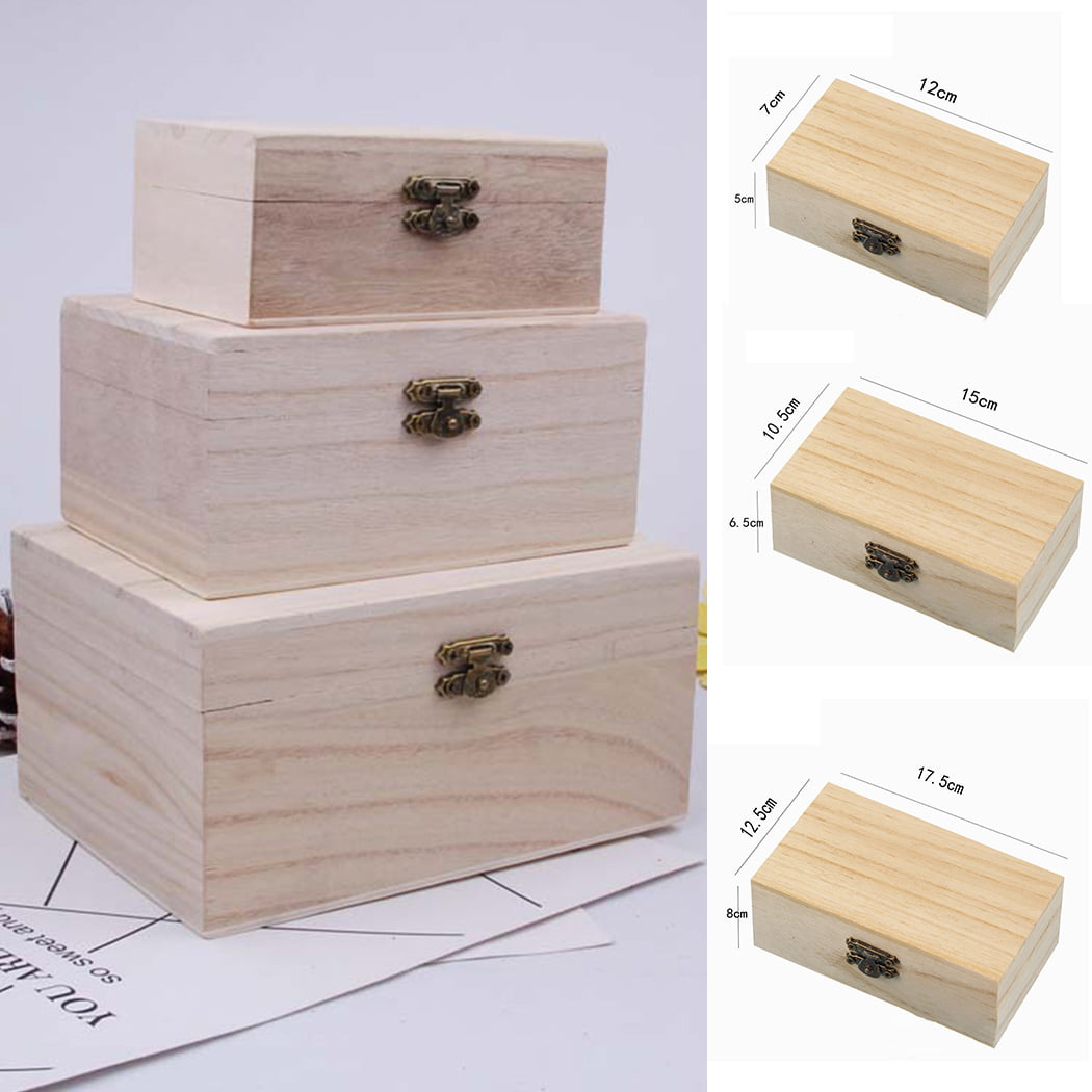 3x Plain Wooden Unpainted Pirate Treasure Chest Wood Jewellery Storage Craft Box