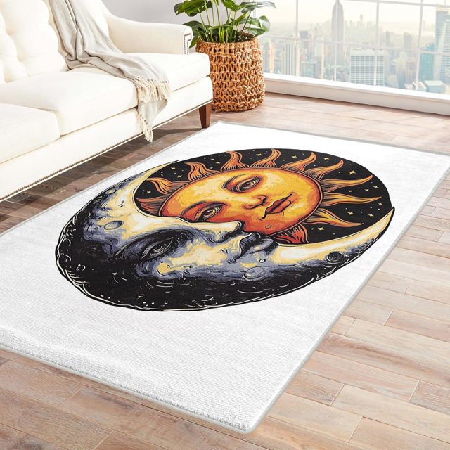 Sun and Moon Rug for Bedroom - Sun and Moon Rug & Home Decor, Celestial Rugs for Entryway, Washable Rugs, 2x3 Area Rug, Non Slip Small Indoor Door Mat, Aesthetic Carpet & Room Decorations