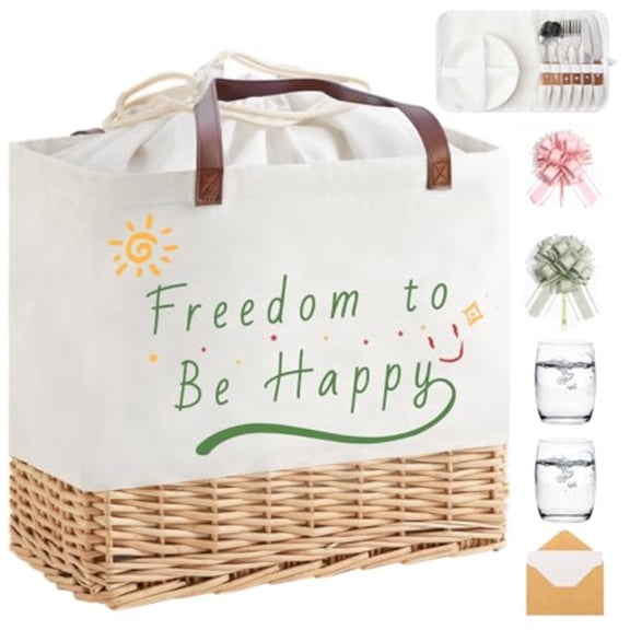 Wicker Picnic Basket for 2 Person Folding Picnic Basket Set with Waterproof Lining Canvas and Willow Picnic Hamper with Utensilsfor Outdoor Camping BeachWedding Gifts