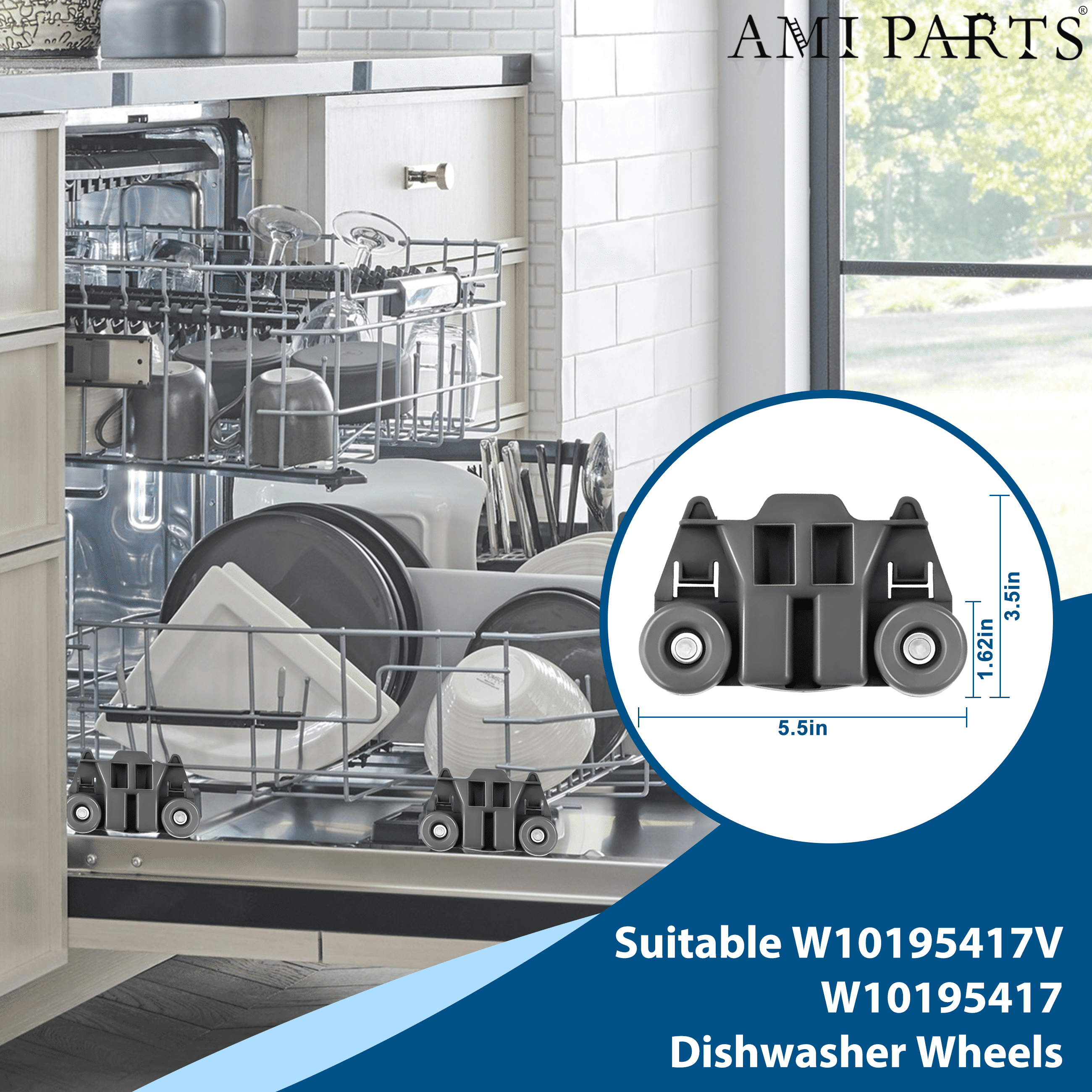 AMI PARTS W10195417 W10195417V Lower Wheels Dishwasher Dish Rack Wheel for Whirlpool WPW10195417VP