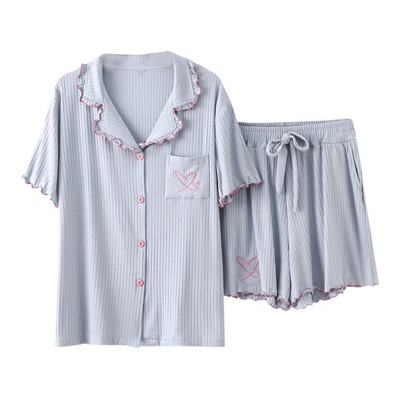 Akafmk Women's Short Sleeve Pajama Sets,Cotton Pajamas for Women Set,Short Sleeve Sleep Tops and Sleepwear Shorts 2 Piece Loungewear Set Soft Comfy Nightwear